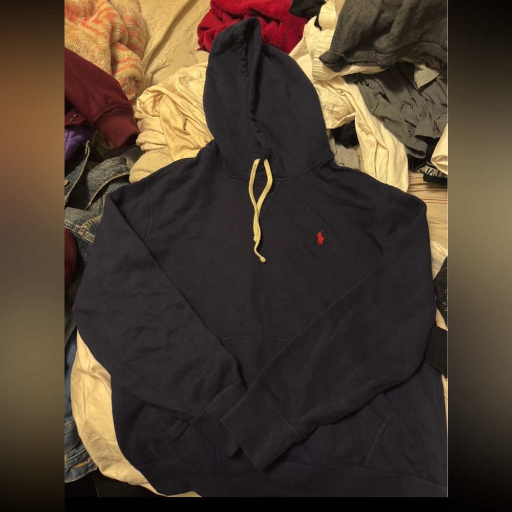 Ralph Lauren Dark Blue Fleece Hoodie with Red Logo